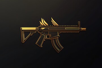 Wall Mural - Golden Assault Rifle Weapon Isolated on Black Background