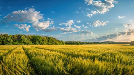 Wall Mural - A serene landscape with green grass and trees in the background, suitable for nature-themed designs