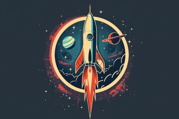 Wall Mural - a space shuttle soaring through the sky with a distant planet in view, perfect for use as a futurist