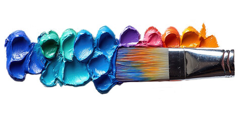 Brush and paint. Brush smeared with rainbow-colored paint.