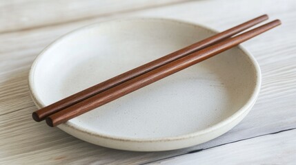 Wall Mural - Wooden Chopsticks on a White Bowl