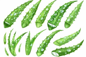 Canvas Print - Fresh aloe vera leaves with droplets of water, great for health and beauty illustrations