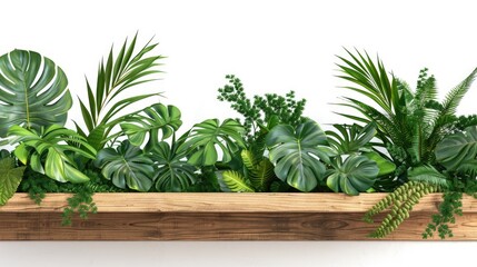 Poster - A wooden planter filled with lush green plants, ideal for indoor decoration or office desk use