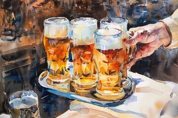 Canvas Print - A decorative tray filled with beer glasses, perfect for parties and gatherings