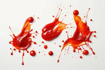 Sticker - A group of red liquid splashes on top of a white surface, great for use in science or medical illustrations