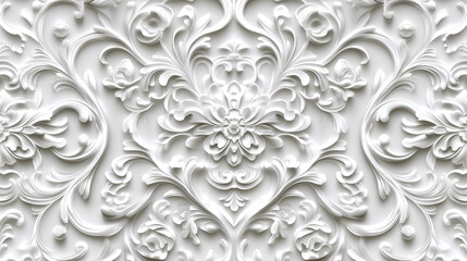 Wall Mural - Elegant Rococo white and gold floral relief design with intricate detailing in a luxurious setting