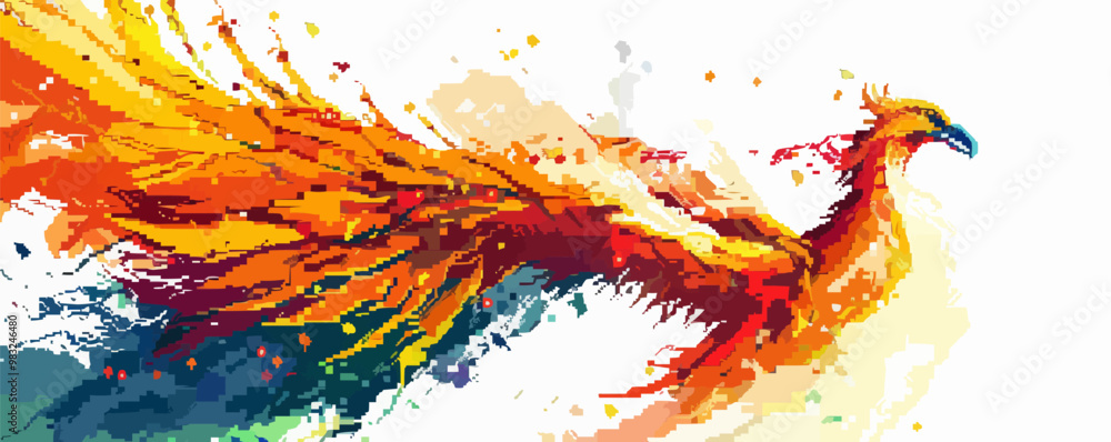Design pixel art of a mythical phoenix rising, pixel art on white ...