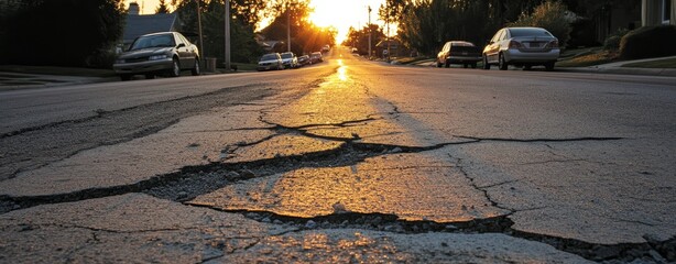 Canvas Print - There is nothing out on the road in front of a car, dirt lies in the street,