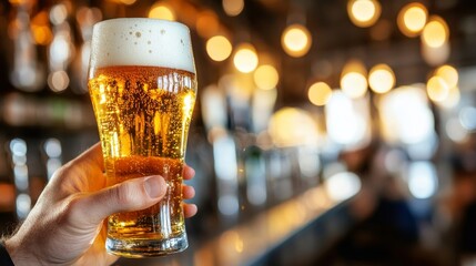 Wall Mural - Yellow beer with white foam on top, close-up