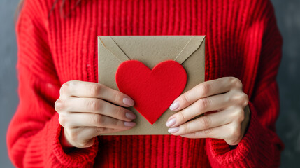 Wall Mural - person holding love letter with a red heart