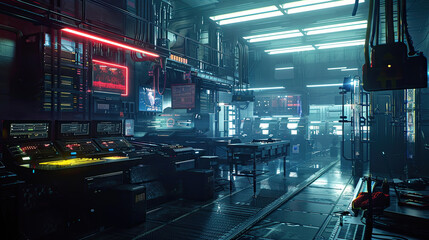 Wall Mural - A cyberpunk game action scenario.