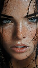 Wall Mural - Intense Gaze: A Close-Up Portrait of a Woman