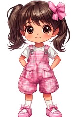 Wall Mural - Cute anime girl with pigtails and pink outfit. Illustration of a cheerful and friendly cartoon character