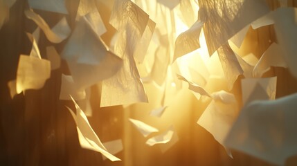 Wall Mural - ethereal paper floating in soft golden light