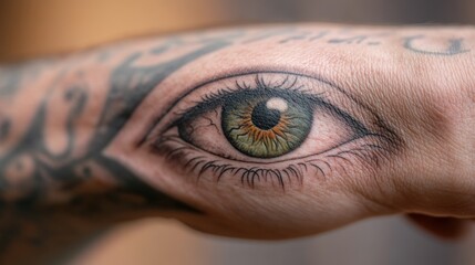 Sticker - A tattoo of a hand with an eye on it, AI