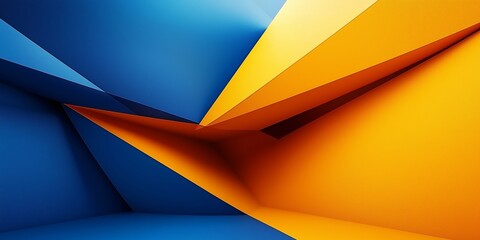 A vibrant abstract background featuring deep blue and gold geometric patterns with extensive copy space