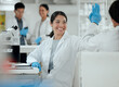 © peopleimages.com - High five, success and happy woman in laboratory for science breakthrough, clinical trial or discovery. Goals, medical target or scientist with innovation for vaccine research, cure or development