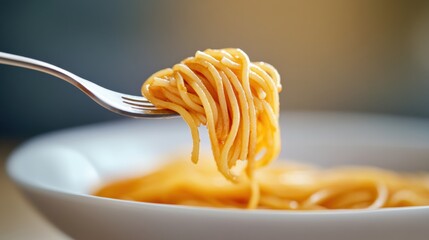 Sticker - A fork full of spaghetti with a spoonful in the bowl, AI