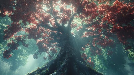 Sticker - Enchanted Forest: A Majestic Tree Bathed in Sunlight