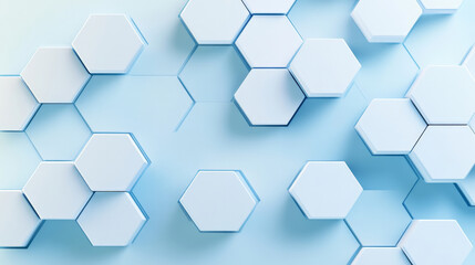 Wall Mural - Minimalist design featuring a white hexagon grid on a soft blue gradient, representing efficient digital networking in a clean, professional style.