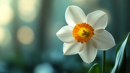 Sticker - White Daffodil Flower in Bloom, Close-Up Macro Photography