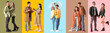 © Pixel-Shot - Set of happy stylish couples in autumn clothes on color background