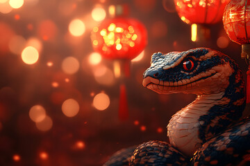 Chinese New Year Snake with Traditional Red Lanterns Symbolizing Festivity and Celebration
