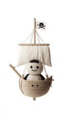 Wall Mural - A knitted pirate ship hanging from a rope