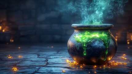 Halloween Cauldron With Bubbling Potion . Generative ai