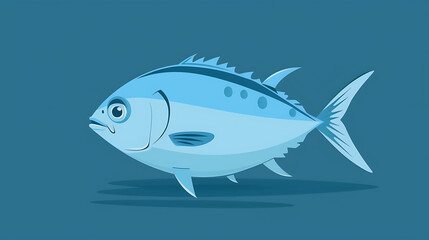 Poster - A cartoon illustration of a blue fish swimming in blue water.