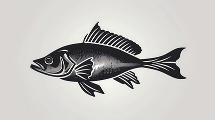 Poster - Silhouette of a fish, a stylized design with black and white graphic.