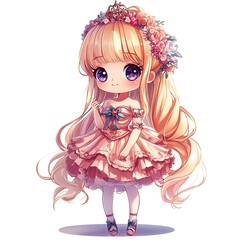 Canvas Print - Cute Anime Chibi Girl with Blonde Hair and Pink Dress