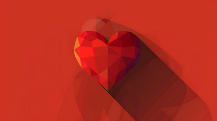 Wall Mural - Red heart with long shadow on red background.