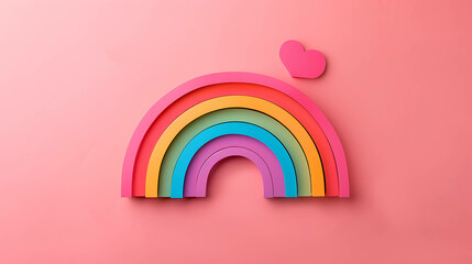 Wall Mural - A rainbow made of colorful wooden arcs with a small pink heart on top.