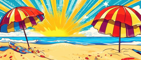 Summer Beach Sunset Illustration