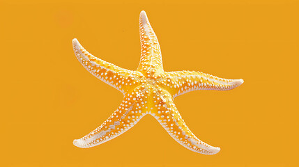 Poster - A yellow starfish with white spots isolated on an orange background.