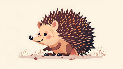 Cute cartoon hedgehog with brown and orange spines sitting on the ground.