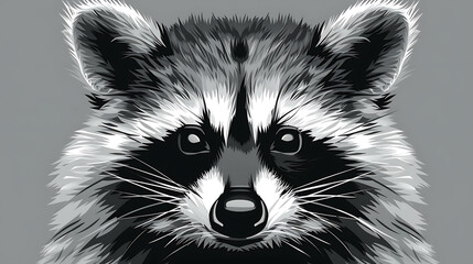 Wall Mural - A black and white illustration of a raccoon's face.