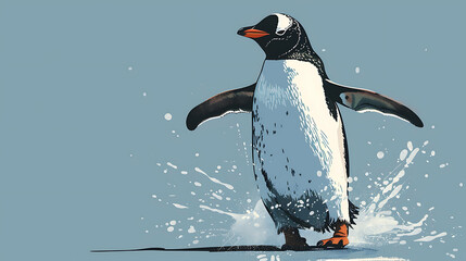 Sticker - A single penguin walks through a small splash of water.