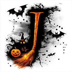 Wall Mural - Halloween Witch's Broom Letter J