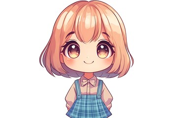 Canvas Print - Cute anime girl with big eyes and short hair. Kawaii illustration for avatar, sticker, or social media