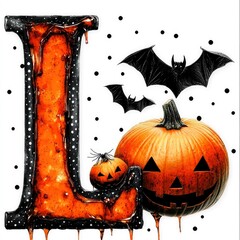 Sticker - Halloween Letter L with Bats and Pumpkins