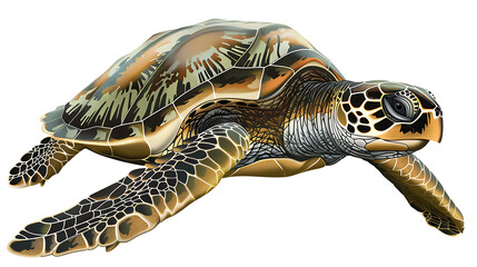 Poster - A detailed illustration of a sea turtle swimming in the ocean.