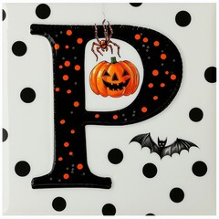 Poster - Halloween Letter P with Jack-o'-Lantern and Spider