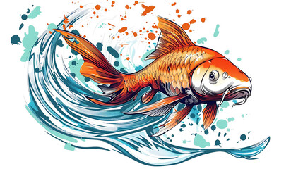 Wall Mural - A colorful koi fish illustration with water splashes.