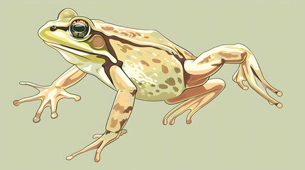 Wall Mural - Illustration of a green frog, looking to the side,  with a green and tan background.