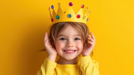 Wall Mural - A little girl wearing a crown on her head, AI