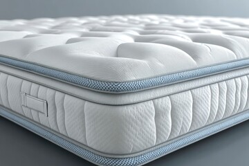 Poster - Close-up of a White and Blue Mattress with Detailed Stitching and a Checkered Border