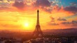 © Faxri - The Eiffel Tower is visible in the Paris, France skyline. panoramic view of Paris at dusk