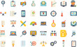© anatolir - This vector icon set illustrates various concepts related to evaluation, assessment, and analysis in business, science, and technology